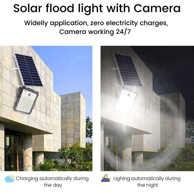 solar powered flood light camera CCTV with security and lighting function all-in-one